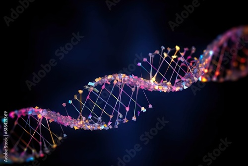Artificial DNA molecule, artificial intelligence, colorful spiral. DNA helix colorful genes chromosomes DNA sequence, DNA structure