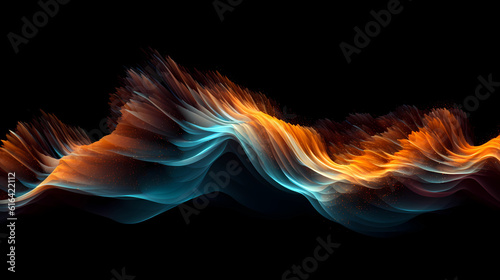 Abstract wave neon orange blue color on black background. Abstract colorful smoke