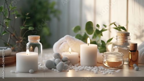 spa still life with candles  Relax still life  spa wellness concept. Cosmetic Beauty Spa Treatment. Aromatherapy body care therapy