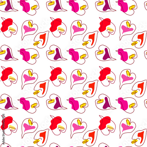Art line colorful orchids pattern vector. Seamless art line flowers background. For printing wallpaper, gift wrapping paper, bed linen, textile, fabric, cover, bags prints, clothing print