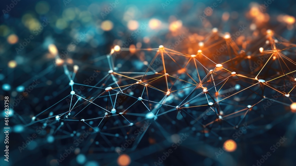 Abstract blue green technology background with a cyber network grid and