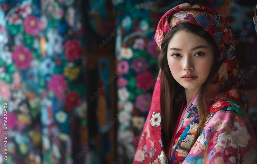 Beautiful Asian Lady Wearing traditional cloth. AI generated
