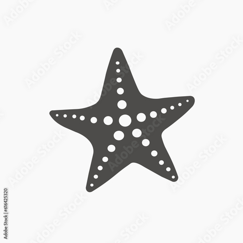 Starfish, sea star icon vector isolated in solid black flat shape glyph. Sea, marine life symbol sign