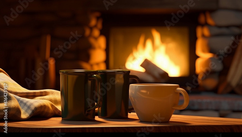warm winter atmosphere with fire