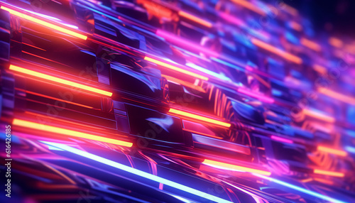 A futuristic abstract background with vibrant neon lines and futuristic cybernetic elements