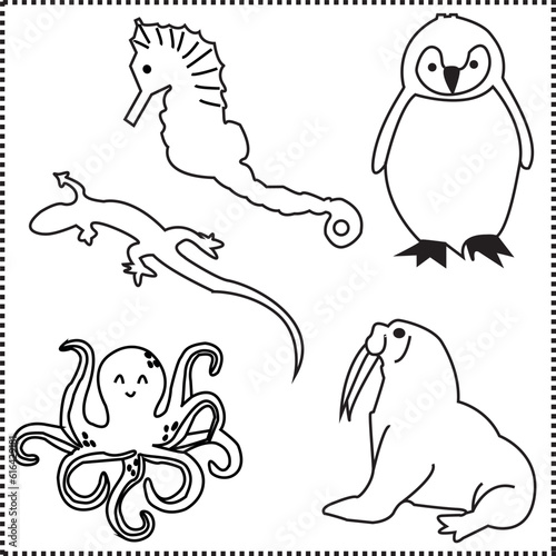 lizard octopus sea horse walrus penguin