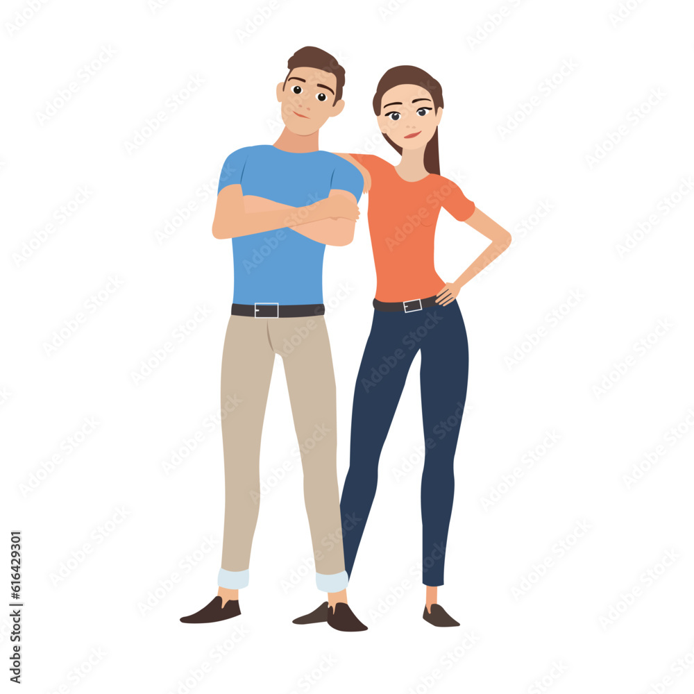 Woman Leaning on Man Shoulder. Couple Spending Time Together. Vector illustration.
