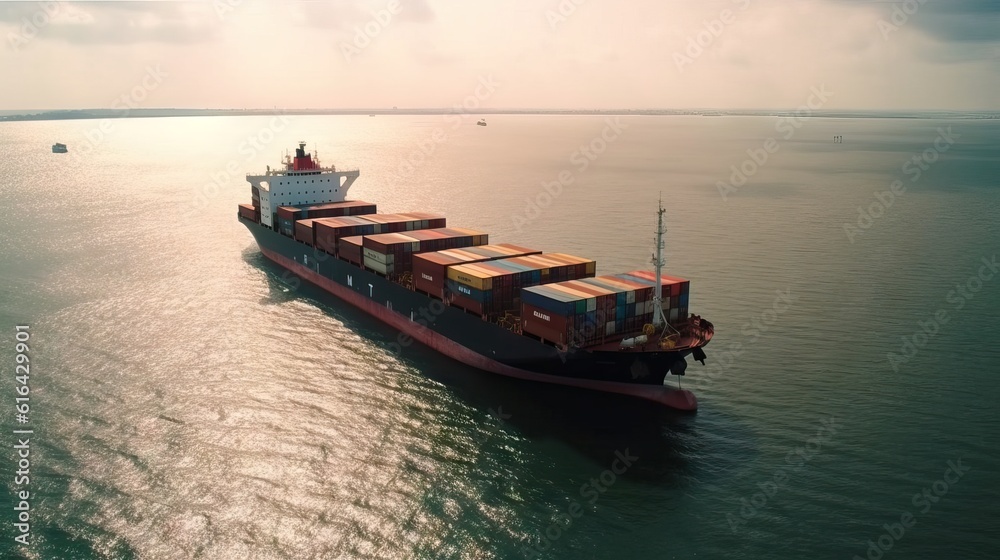 Cargo Container shipping business logistic import and export by container ship in the open sea, freight ship boat.