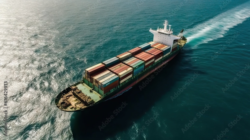 Fototapeta premium Cargo Container shipping business logistic import and export by container ship in the open sea, freight ship boat.