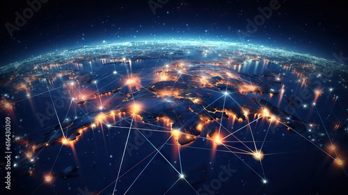 globally digital connected network, Global network connection. Big data analytics and business concept, world map point and line composition concept