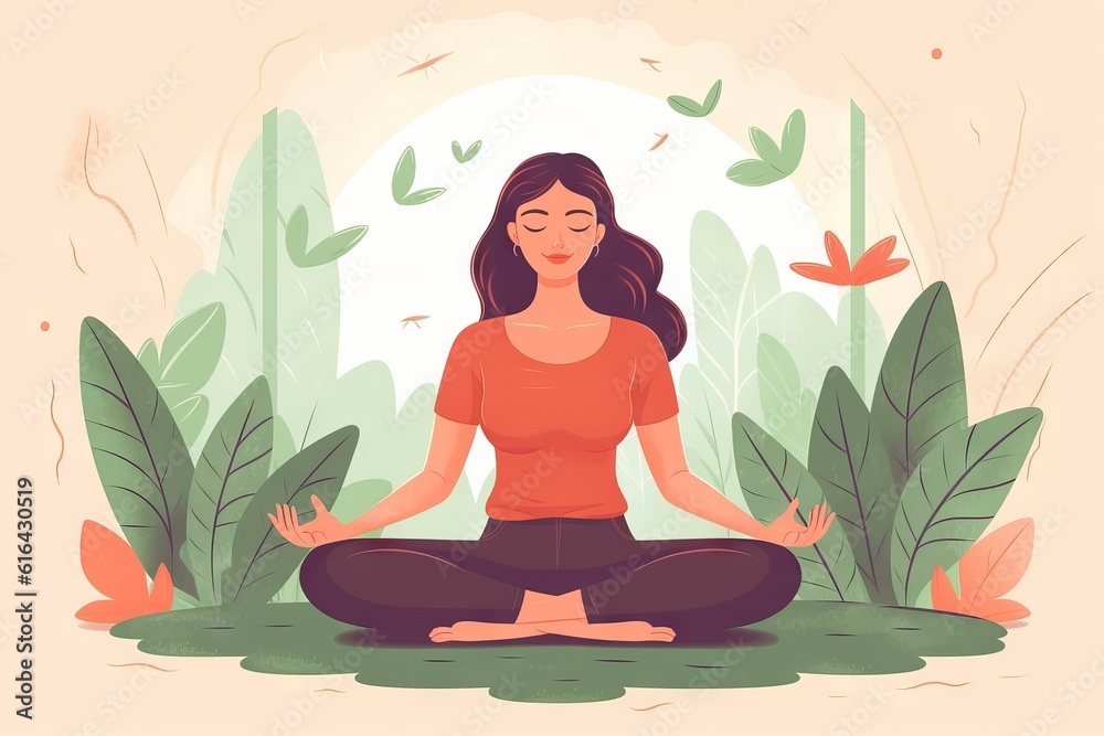 woman in meditation yoga post on greensward. Vector illustration style woman in meditation yoga post on greensward. Vector illustration style