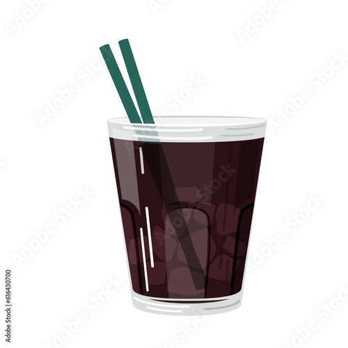 Vector illustration of a brown cocktail with tubules on a white background in a flat style. Suitable for menu design, food stickers, scrapbooking.