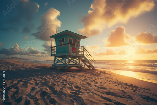 Lonely Miami Beach still on a sunny day with a bodyguard hutt © StellarPix Studios