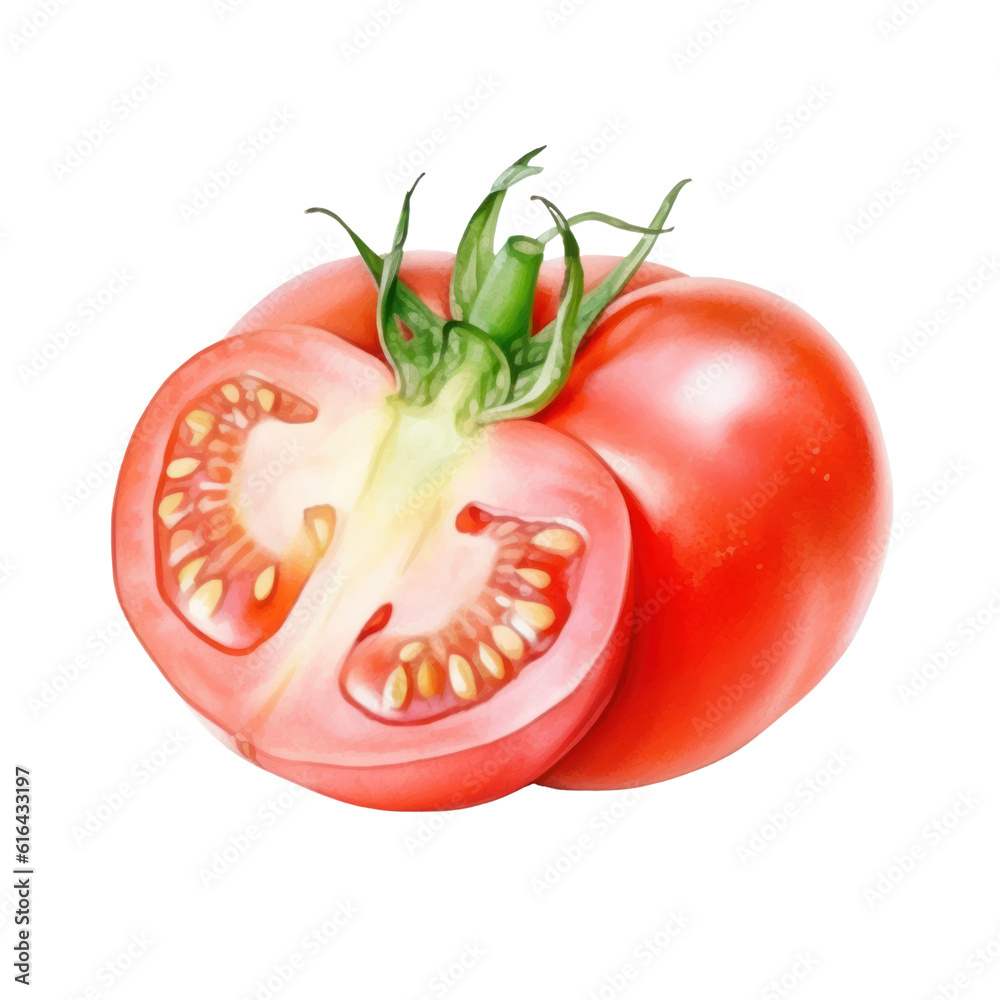 tomato watercolor isolated on transparent background cutout