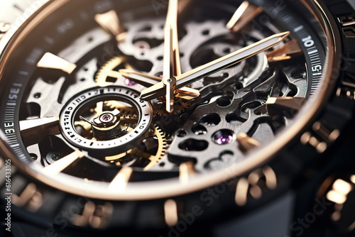 Steel and gold Clockwork macro photorealistic closeup without brand 