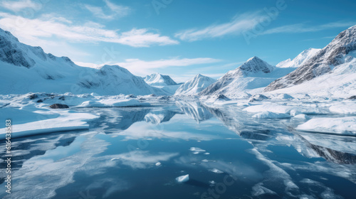 Grandiose icebergs float amidst the serene expanse of the Arctic Ocean © STORYTELLER