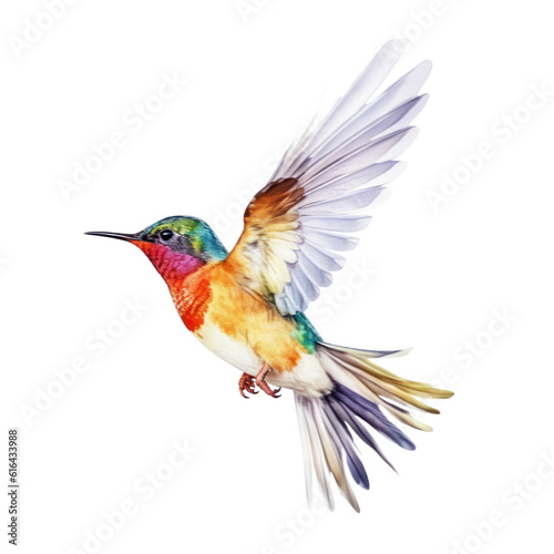 hummingbird in flight watercolor isolated on transparent background cutout