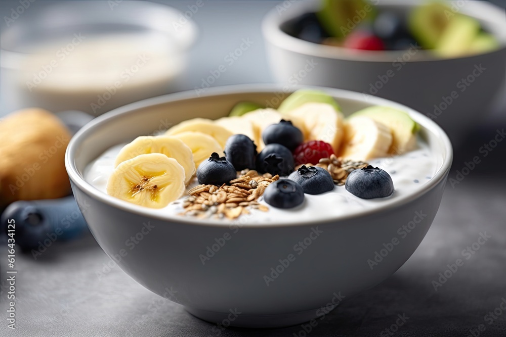 AI GENERATIVE, Healthy vegetarian breakfast bowl with yogurt, and fruits, AI GENERATIVE, Healthy vegetarian breakfast bowl with yogurt, and fruits,