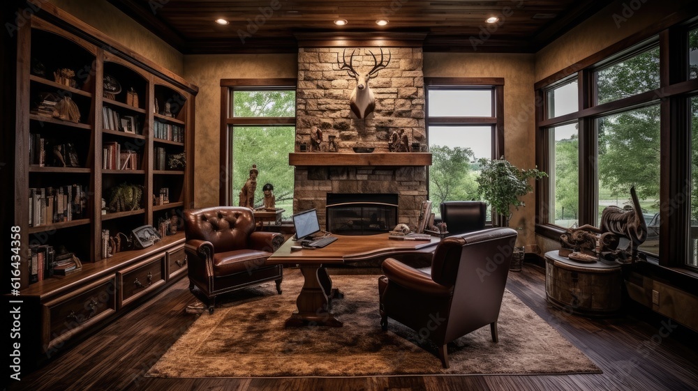 Inspiring office interior design Rustic style Home office featuring