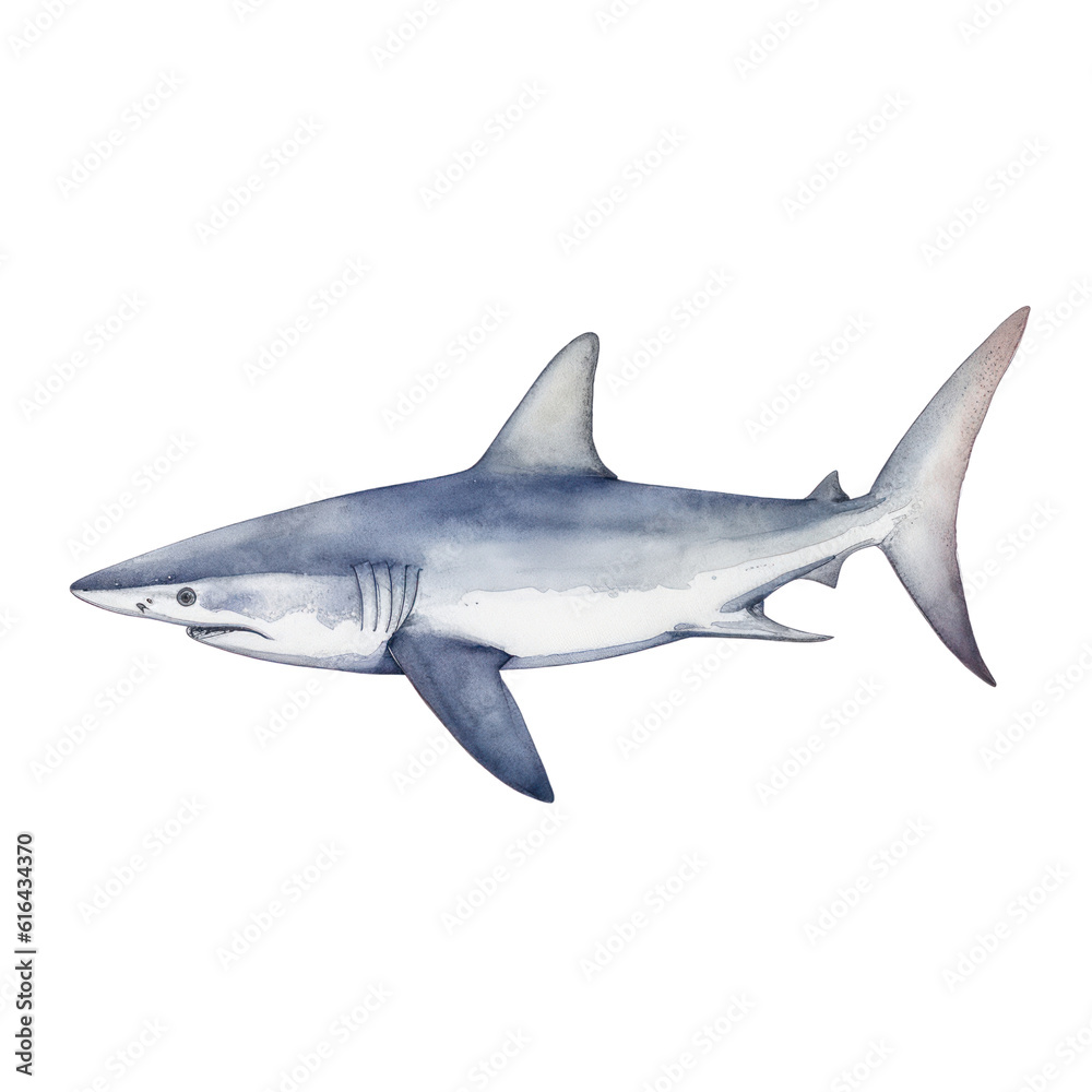 shark watercolor isolated on transparent background cutou