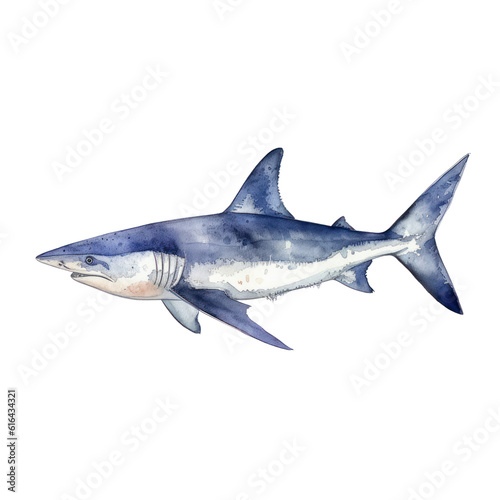 white shark watercolor isolated on transparent background cutout © Papugrat