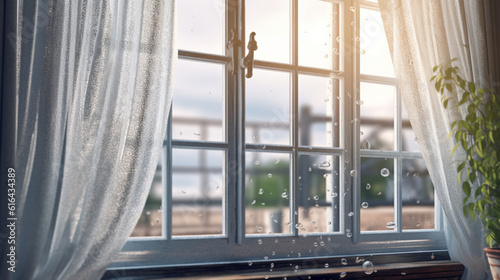 window with curtains HD 8K wallpaper Stock Photographic Image