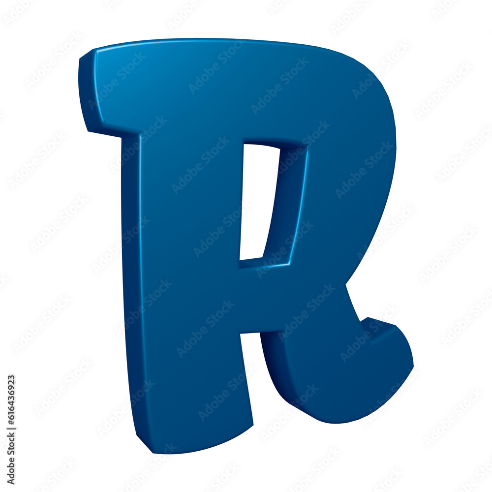 Blue alphabet letter r in 3d rendering for education, text concept Blue alphabet letter r in 3d rendering for education, text concept