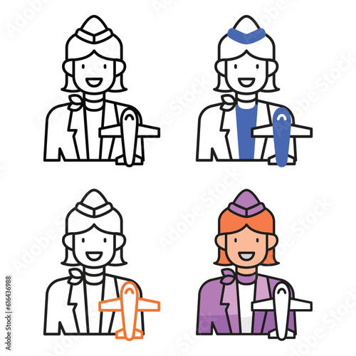 Stewardess avatar icon design in four variation color