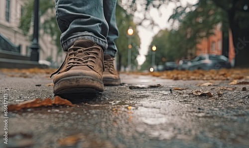 image of feet walking on sidewalk
