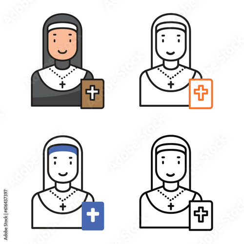 Nun avatar icon design in four variation color
