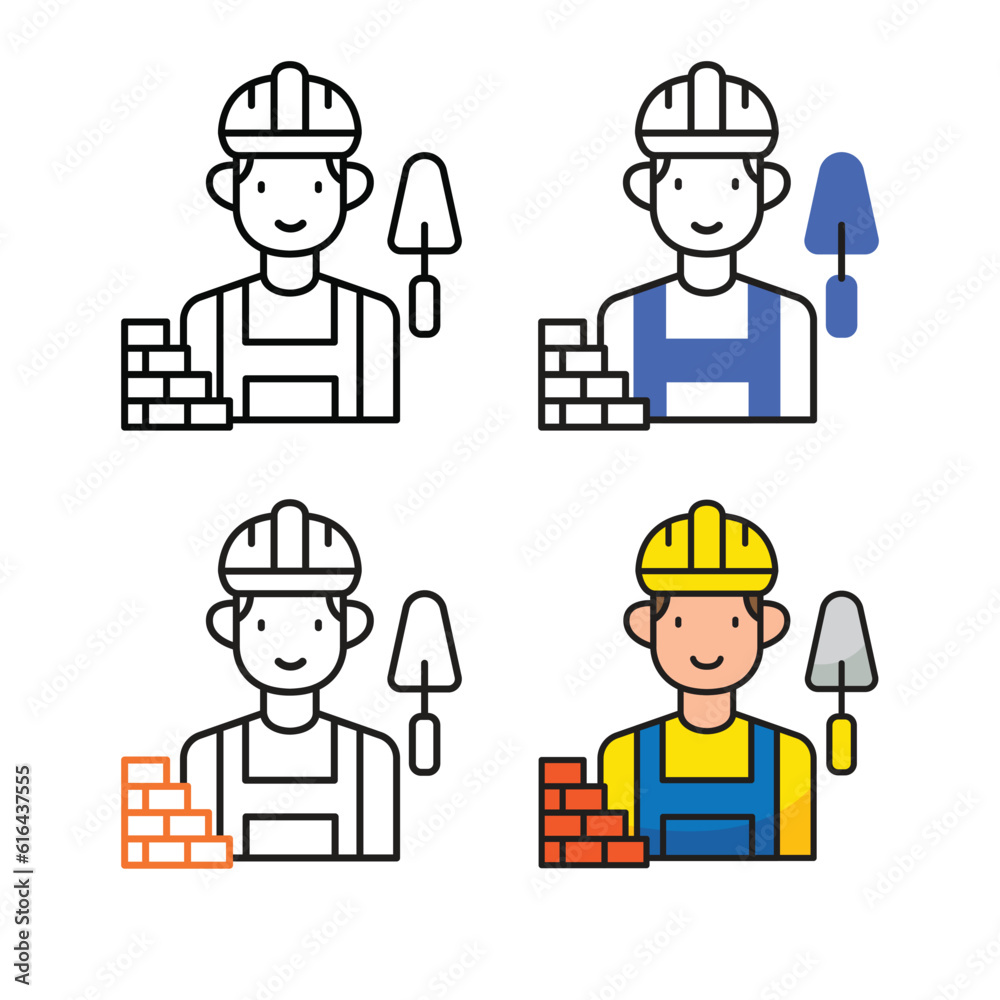 Construction worker avatar icon design in four variation color Construction worker avatar icon design in four variation color