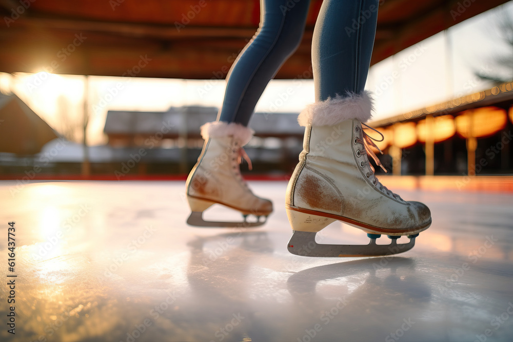 Women's legs in Figure Skates with Fur Trim. Created using generative AI tools