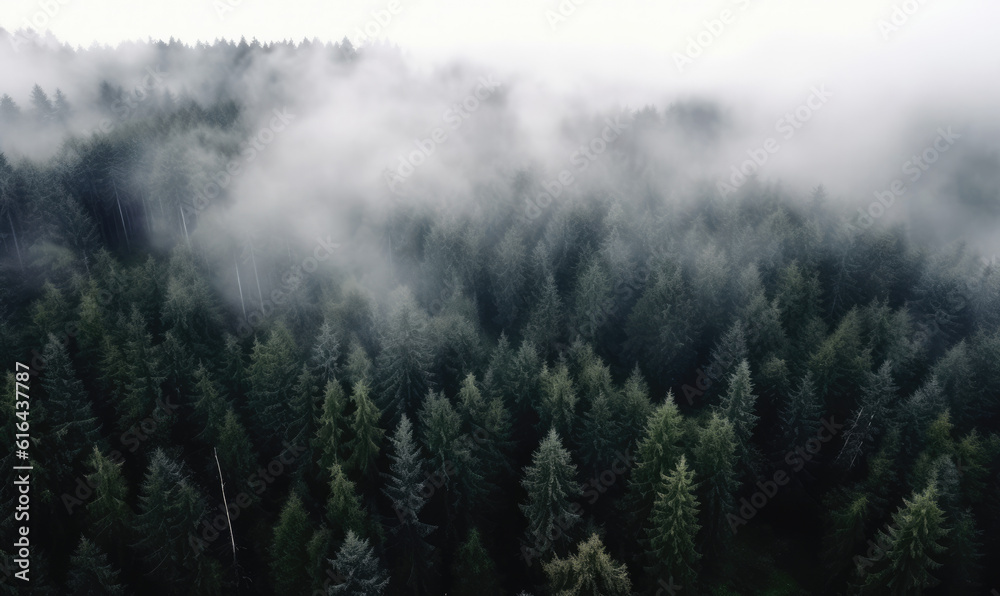 Lush Rainforest with morning fog