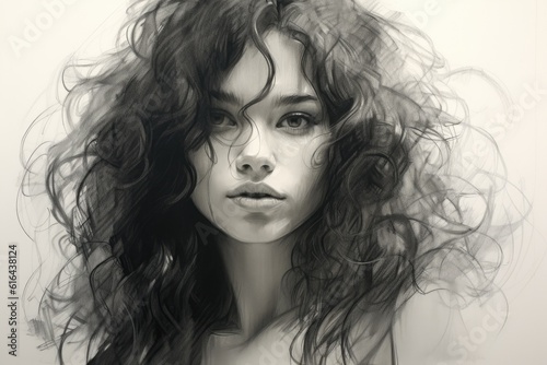 A portrait sketched with charcoal technique, capturing the delicate features of a girl. Generative AI
