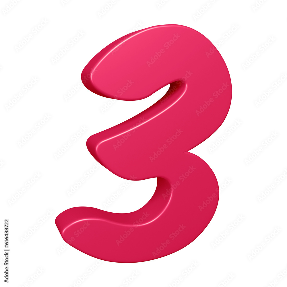 3d pink number 3 design for math, business and education concept 3d pink number 3 design for math, business and education concept
