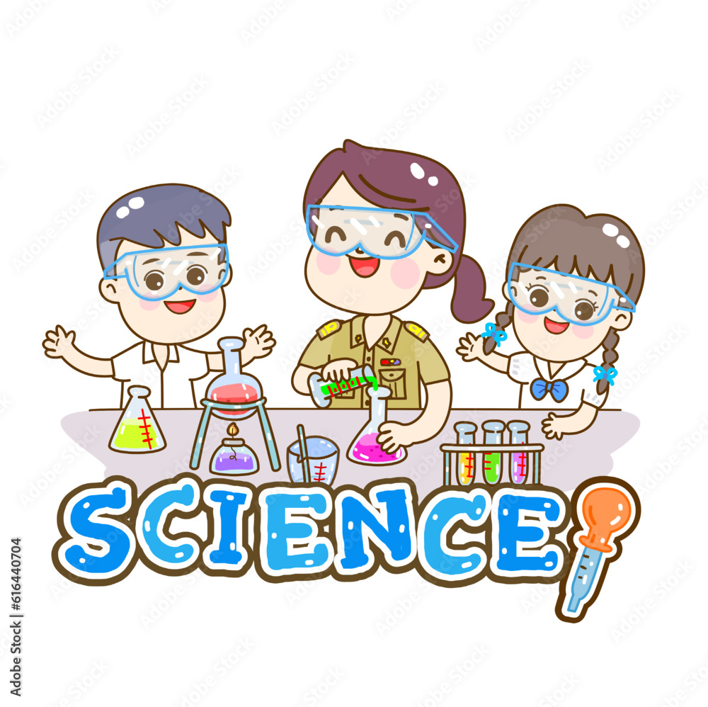 Cartoon kids learning science classroom. Stock Vector | Adobe Stock