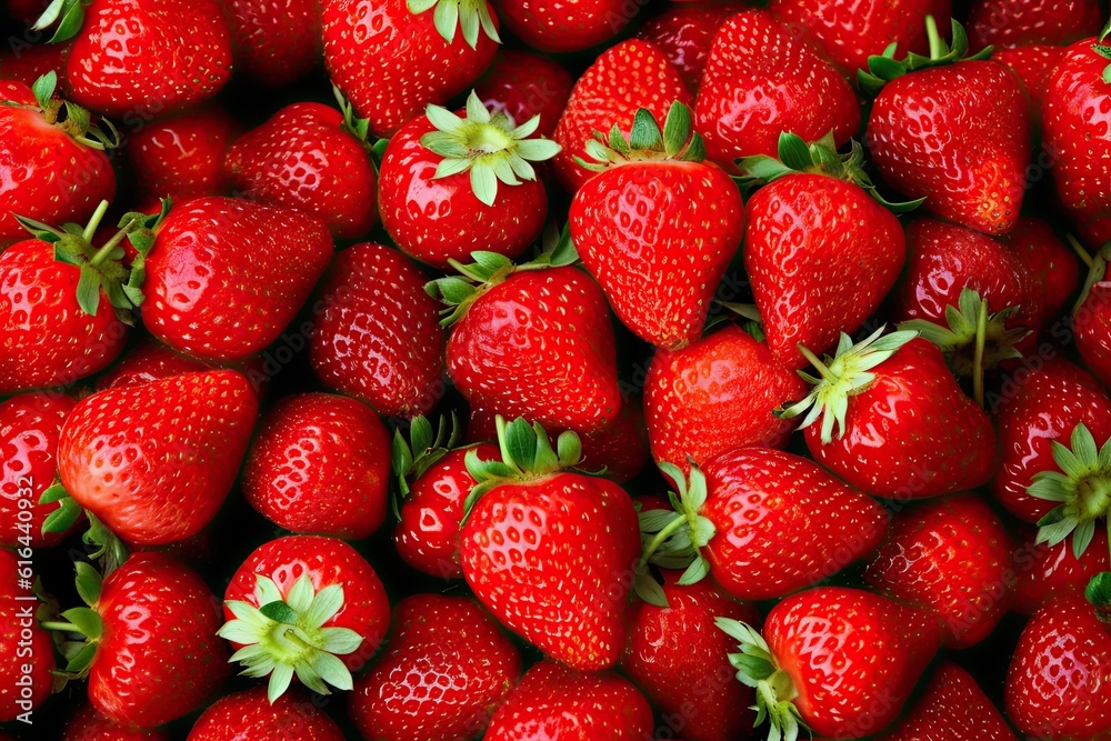 Top View of Fresh red Strawberry Pile on Background Top View of Fresh red Strawberry Pile on Background
