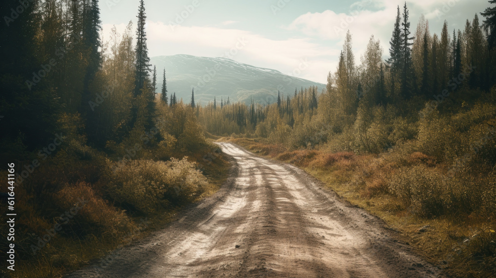 Road in Alaska. Generative AI