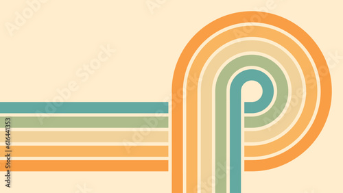 Abstract background of rainbow groovy Wavy Line design in 1970s Hippie Retro style. Vector pattern ready to use for cloth, textile, wrap and other.