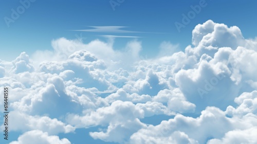 Ciel bleu nuageux, soleil et nuages blanc, fond graphique, illustration ia générative photo