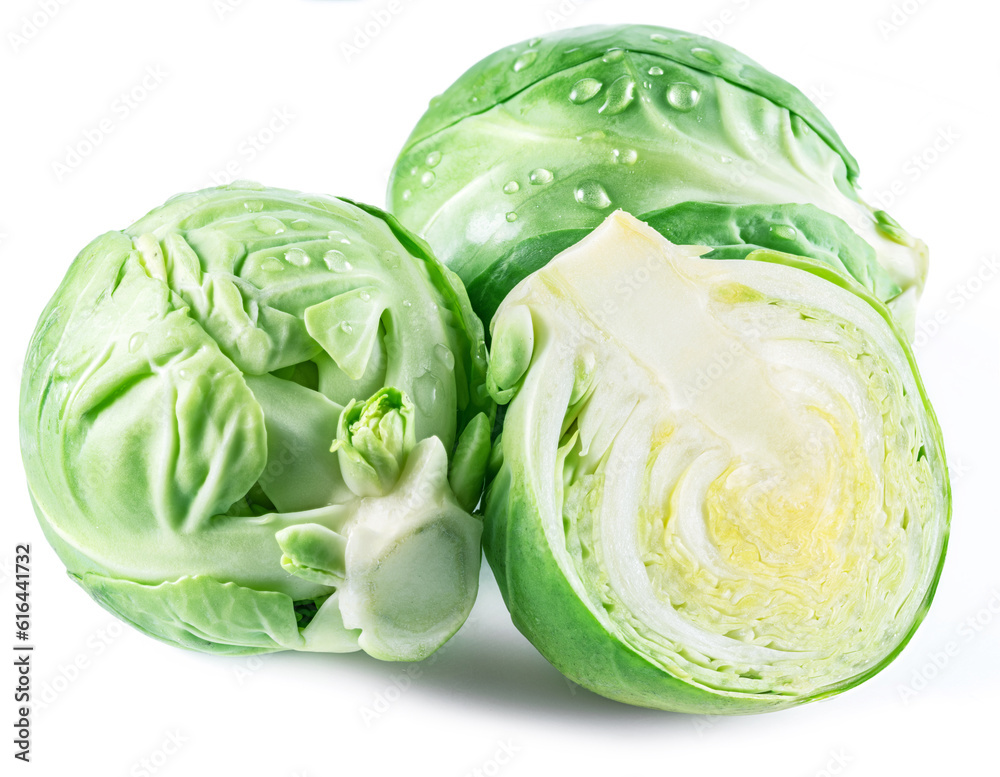Fototapeta premium Miniature cabbages of brussels sprout isolated on white background.