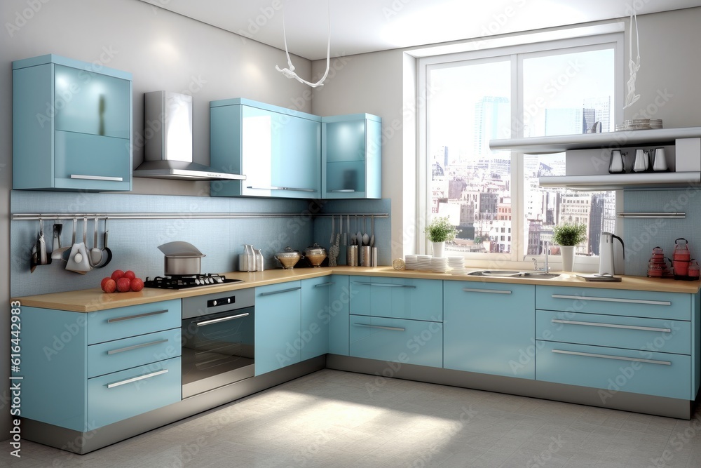 Interior of modern comfortable kitchen, AI generated Interior of modern comfortable kitchen, AI generated