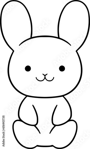 Rabbit vector illustration. Black and white outline Bunny coloring book or page for children