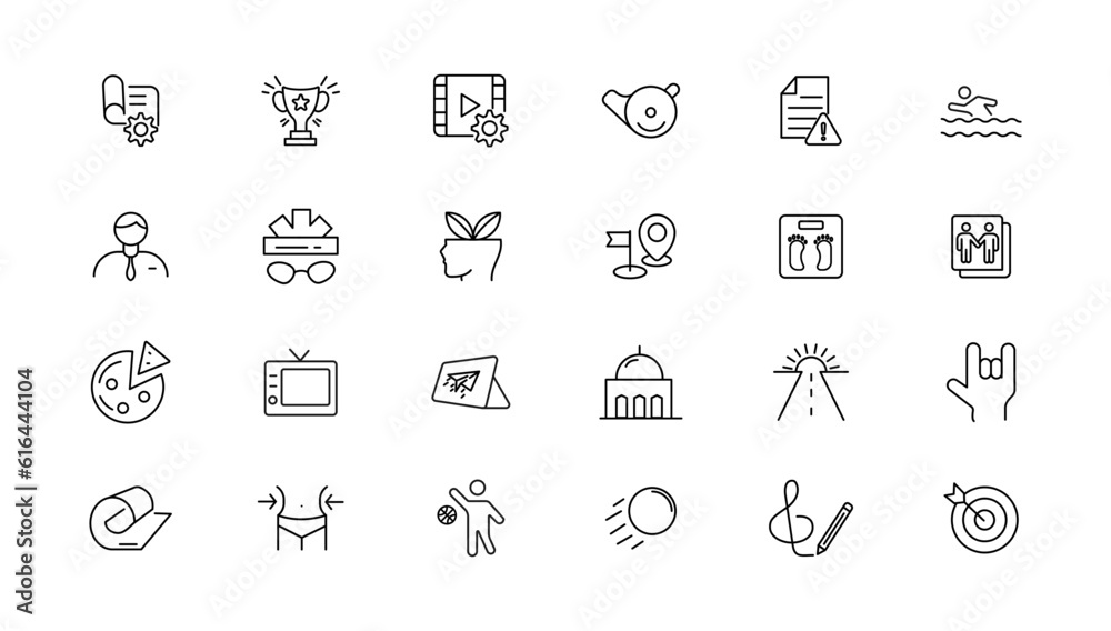 Hobby and recreation linear icons collection.Set of thin line web icon ...
