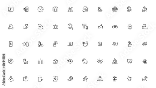 Hobby and recreation linear icons collection.Set of thin line web icon set, simple outline icons collection, Pixel Perfect icons, Simple vector illustration