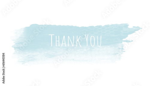 thank you lettering, thank you card, ready to print, vector hand drawn lettering, banner, borderline, white lettering on light blue watercolour splash background 