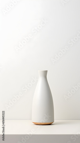 Minimalistic, funnel-like bottle against a clean white background. Generative AI