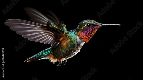 Capturing the Grace and Splendor of a Hummingbird in Close-Up with Black Background
