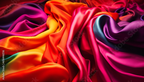 rainbow flag with colored silk in the background