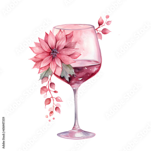 Wine Glass Watercolor Clip Art, Christmas Watercolor Illustration, Floral Watercolor Sublimation Design, Wine Glass Clip Art